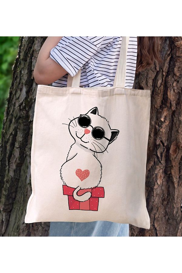 Bk Gift Cat Design Canvas Tote Bag Printed Shoulder Bag Shopping Bag Beach Bag Backpack Trendyol