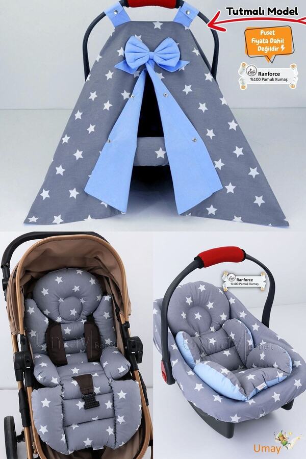 Umaybebek-4 Pieces - Stroller Cover, Stroller Cushion with Waist Support, Stroller Cushion, Stroller Sheet - With Holder 1
