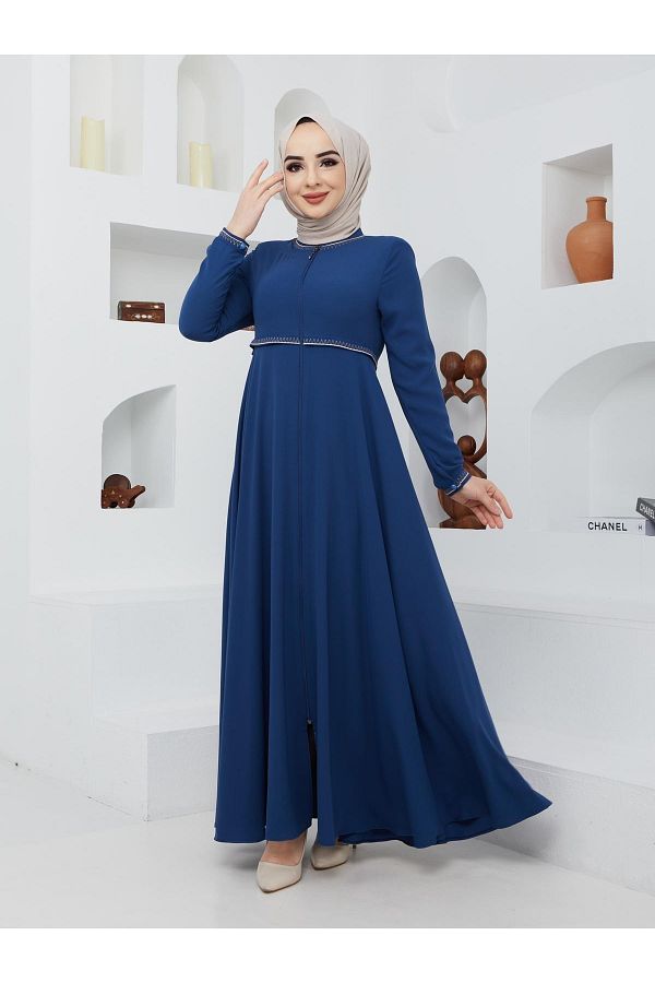 KMKkombin Mevlana Flared Abaya Topcoat with Modeled Sleeves and Waist. Trendyol