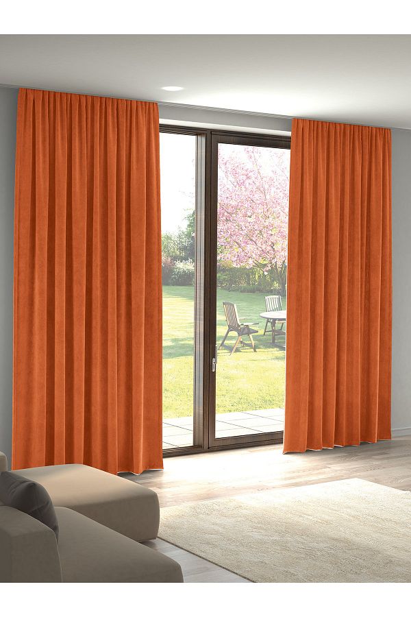 Pastel-Velvet Textured Tangerine Orange Island Background Curtain Extrafor Drawstring 1