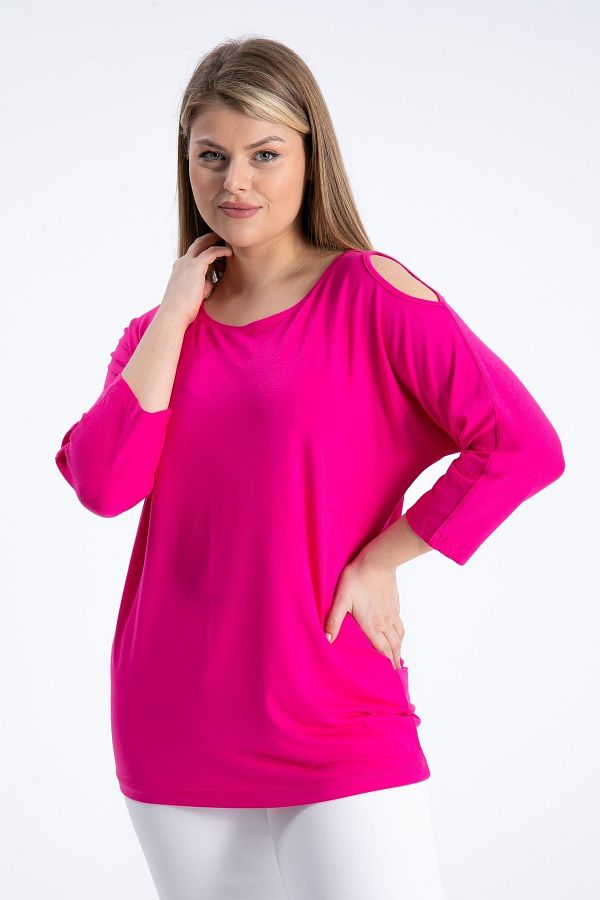 Nelly-Plus Size One Shoulder Light Fuchsia Color Blouse 1
