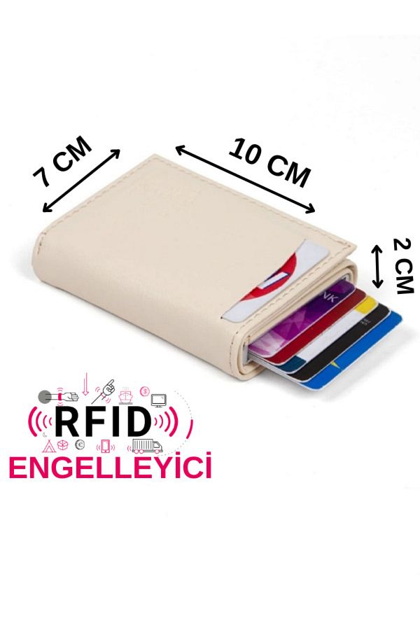 Newish Polo-Women's Beige Leather Mechanism Automatic Slide Card Holder Wallet with 8 Card Compartments (7CMX10CM) 1