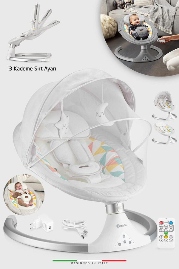 Elele Dormire 2 Elektrikli Otomatik Sallanan Kademeli Ana Kucağı Açık Gri-beyaz