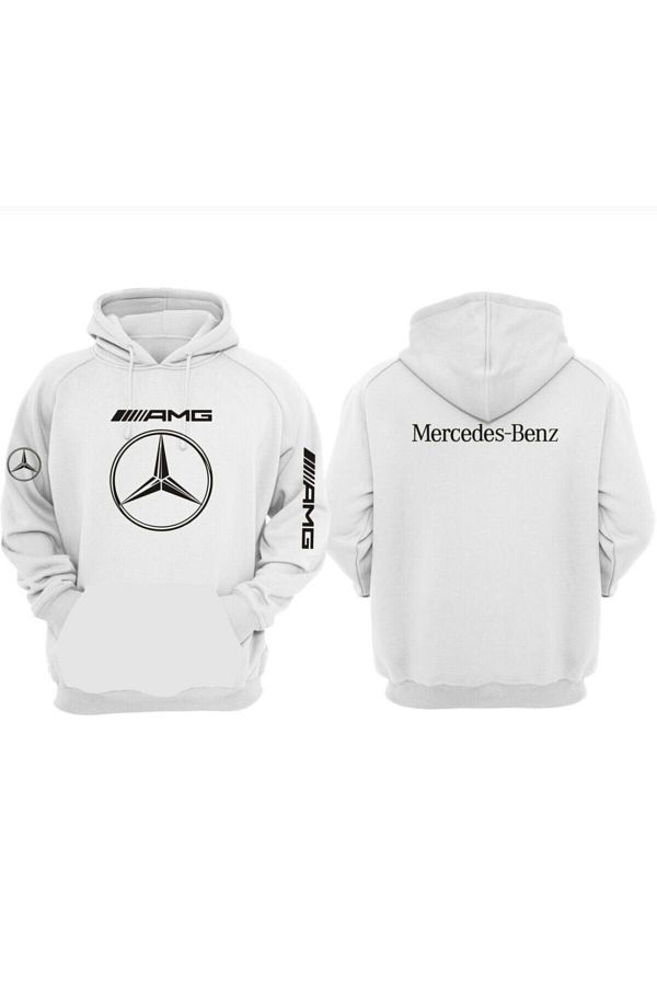 ven sdijital Mercedes Benz Amg Printed White Hooded Sweatshirt