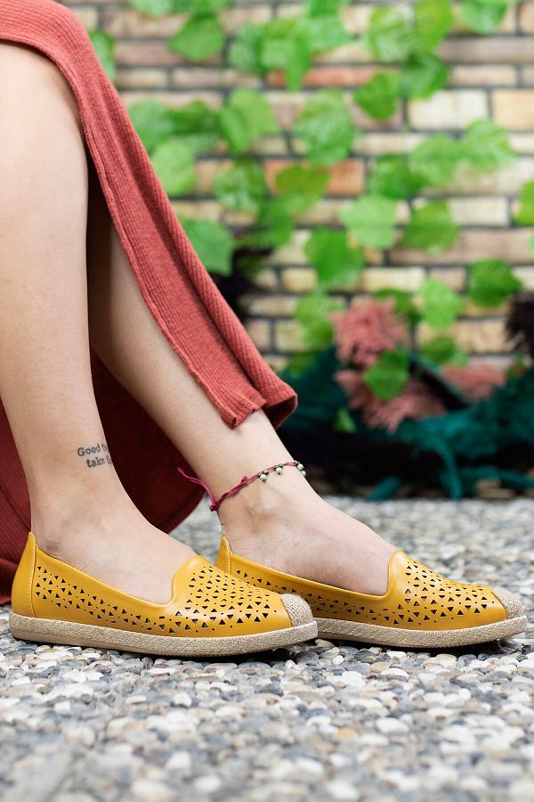 Riccon-Pantofi casual de damă, muștar, cu detalii de paie 0012110 1