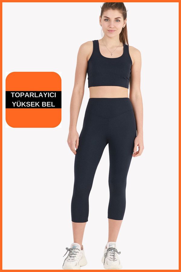 missmaral Women s Navy Blue Sports Set Capri Leggings and Crop Athlete 2 Piece Set New Season Seasonal Capri crop 3020 Trendyol