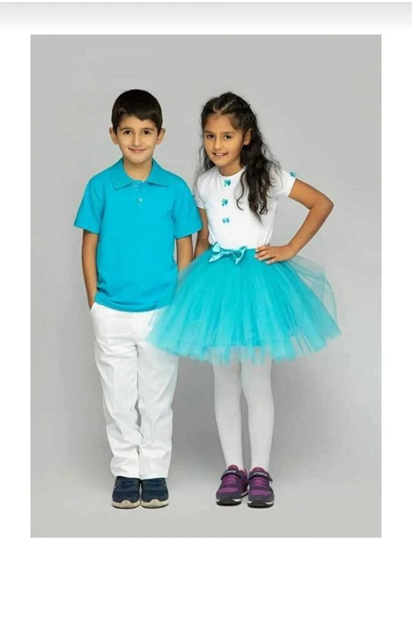 Nacar Unisex Children s 23 April 19 May Performance Outfit Patterned Short Sleeve White T shirt Tutu Skirt Pants Trendyol