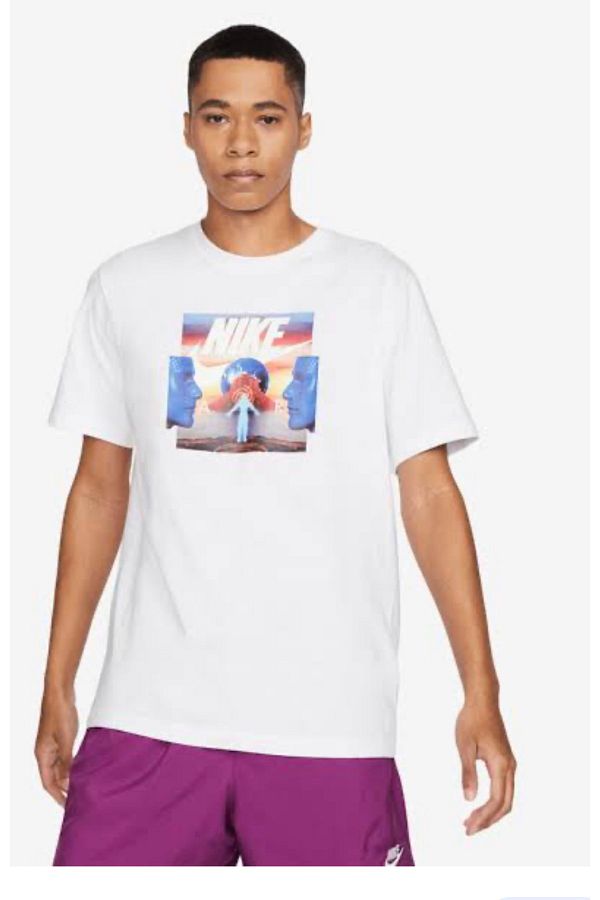 White nike shirt with purple logo online