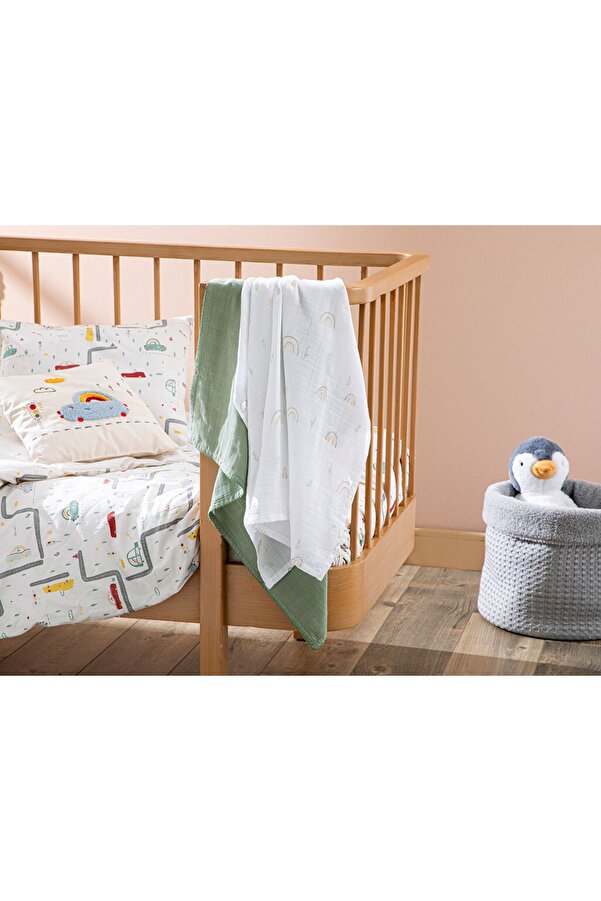English Home Rainbow Pamuklu 2'li Bebe Müslın Set 65x65 Cm Yeşil