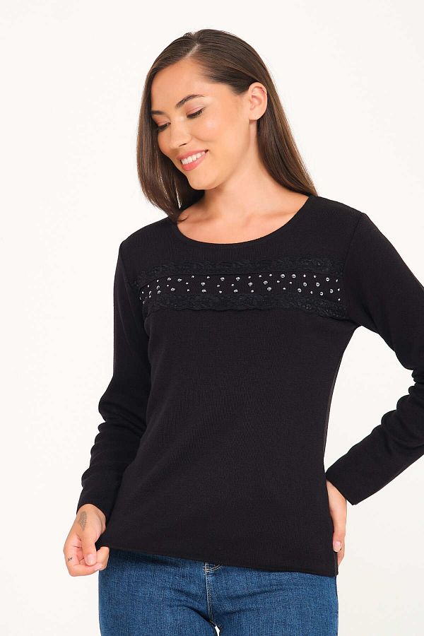 Solo-Lace and Pearl Knitwear Blouse 1