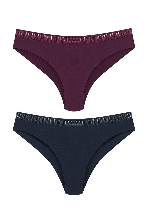 HNX-2-Piece Interlock Laser Cut Ghost Mesh Rubber Brazilian Women's Panties 1