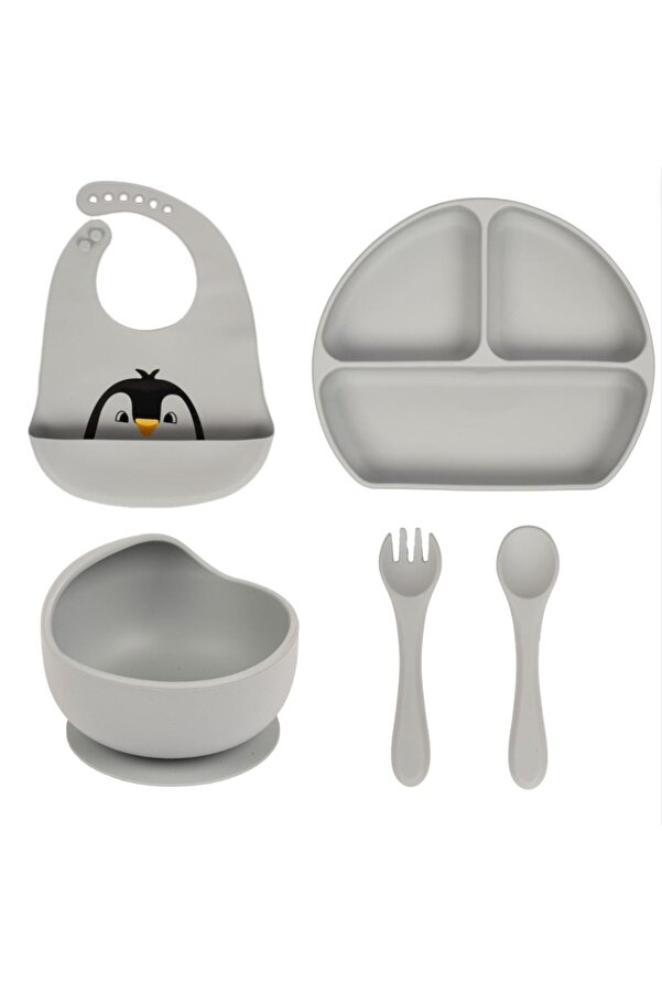 Sevi Bebe Gri Silikon Beslenme Seti 4lü - Mommyslab Mağaza