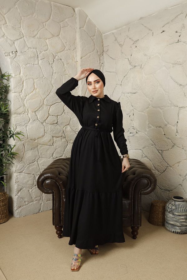 MODAEFA Cotton Shirt Collar Casual Hijab Dress Trendyol