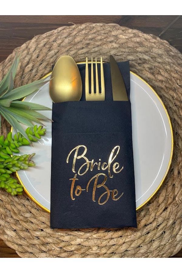 kidspartim-Black Gold Gilded - 12-Pocket Napkin, Bride To Be, 40x40 1