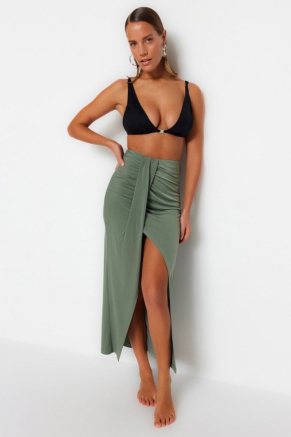 Trendyol Collection Khaki Fitted Maxi Woven Slit Skirt TBESS23ET00021 Trendyol