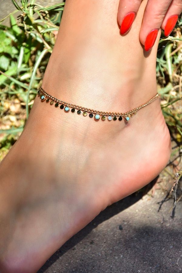 Fox Shoes-Blue Stone Detail Enamel Gold Anklet Ka061247 1