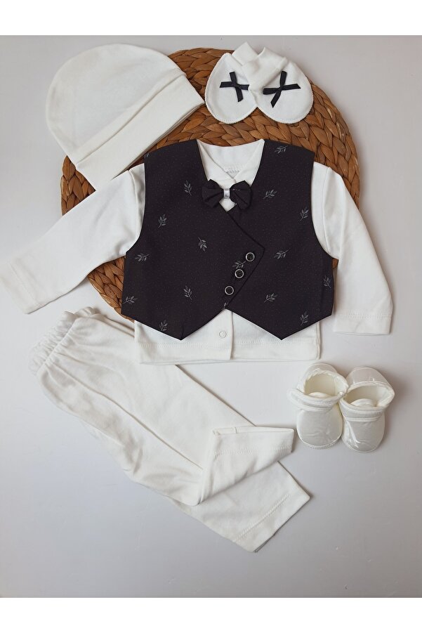 PİLEKİ BABY 0 6 Aylık Yenidoğan % 100 Pamuk 6 Parça Yelekli Özel Gün Mevlüt Sünnet Takımı Sünnetlik Mevlütlük