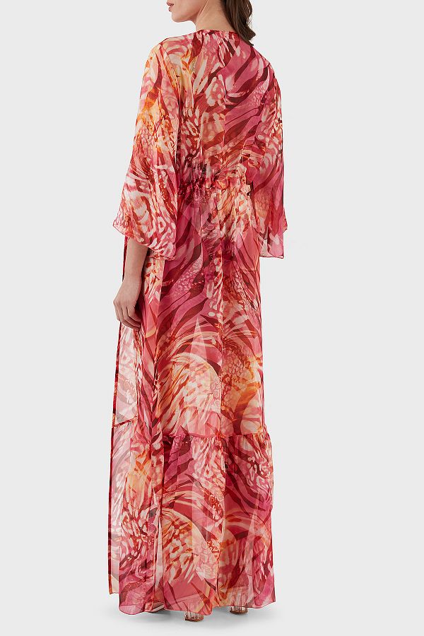 Guess Silk Blended Patterned Tie Detailed Kimono Long Pareo Pareo E3gk09we550 P53d Trendyol