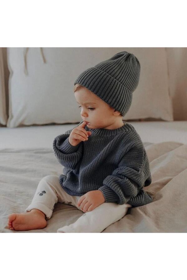 Genel Markalar Unisex Bebek Çocuk Bisiklet Yaka Oversize Triko Kazak 6 Ay-5 Yaş