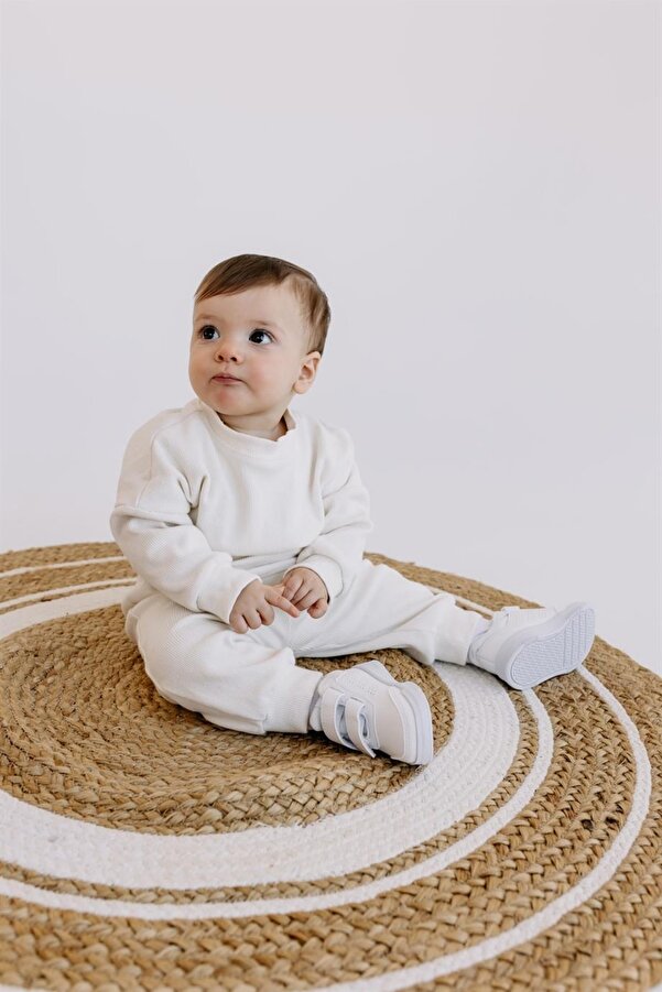 yobebek 2'li Alt Üst Takım Erkek Kız Bebek Krem Renk