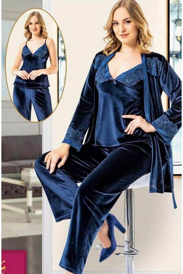 Velvet pajama set with robe deals