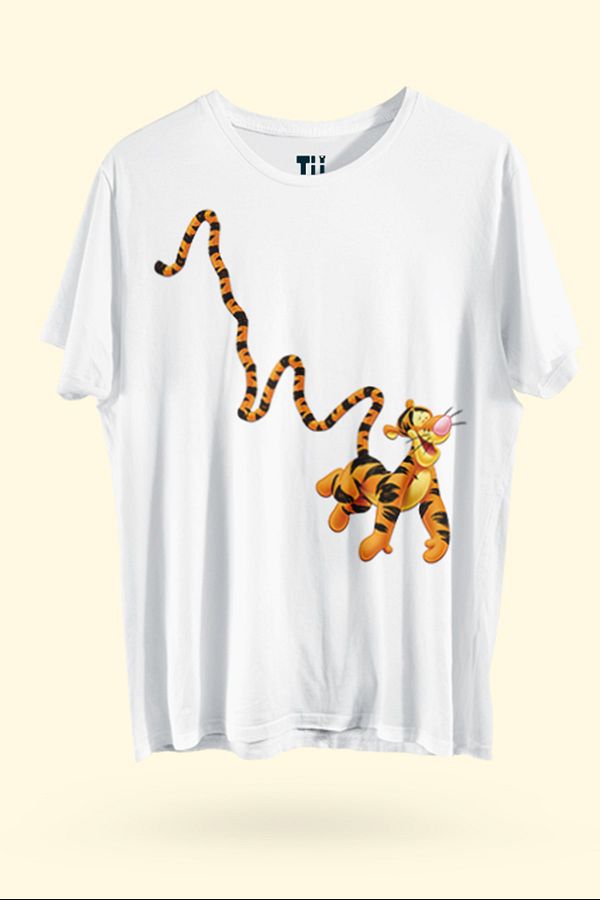 TU ort Unisex White Winnie The Pooh Tigger Designed Oversize T Shirt Trendyol