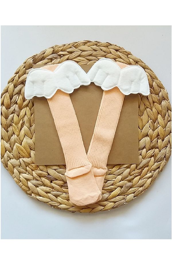 Asa Bebek Çocuk-Baby Girl Angel Angel Wings Salmon Knee Socks 1