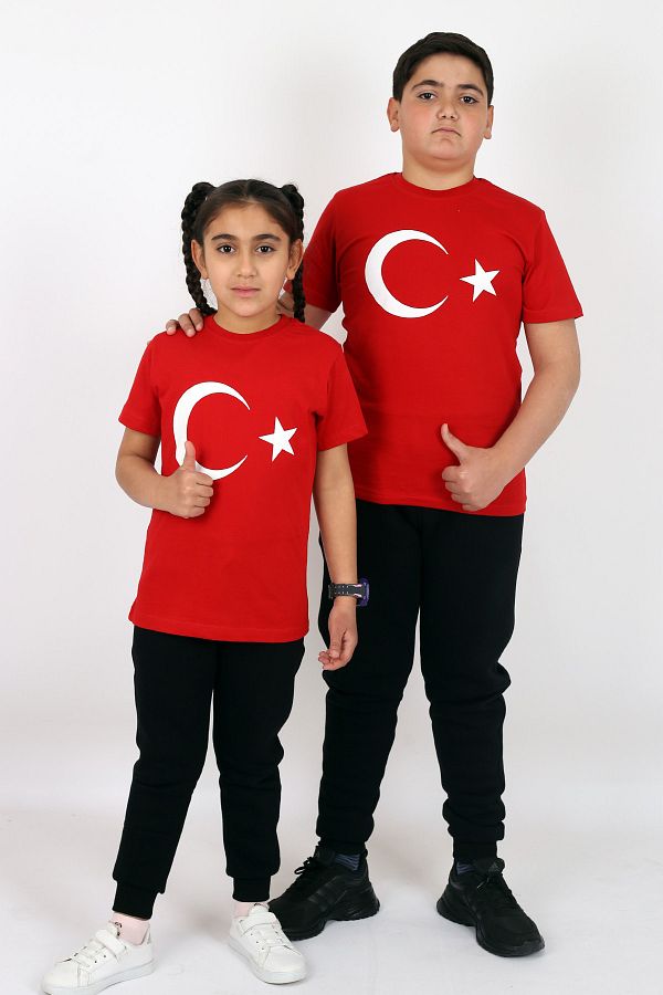 Çiggo Kids-تي شيرت قطني بعلم تركي للأطفال من سن 5 إلى 13 سنة - للجنسين 1