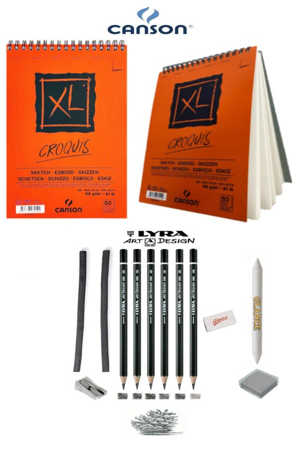 GLANCE-Canson Xl A5 Sketch Notebook with Charcoal and Drawing Sketch Set 1