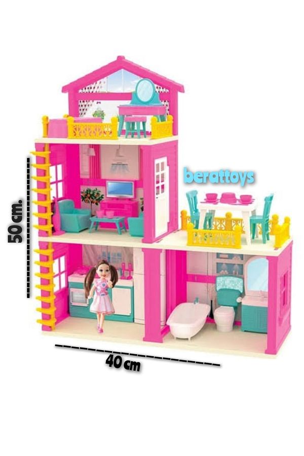 berattoys 50 Cm Doll House Set 3 Storey Lola s Dream House House Game Dream House with Doll Trendyol