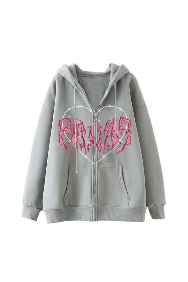 Touz-Harajuku Pink Heart - Zolid Wear Touz, cardigan brodat gri 1