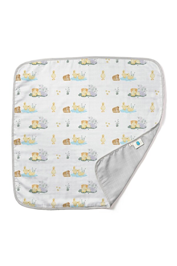 Deux Lapins % 100 Pamuk Çift Kat Müslin Battaniye – 65×65 Cm Petits Caneton - Yavru Ördek Desenli