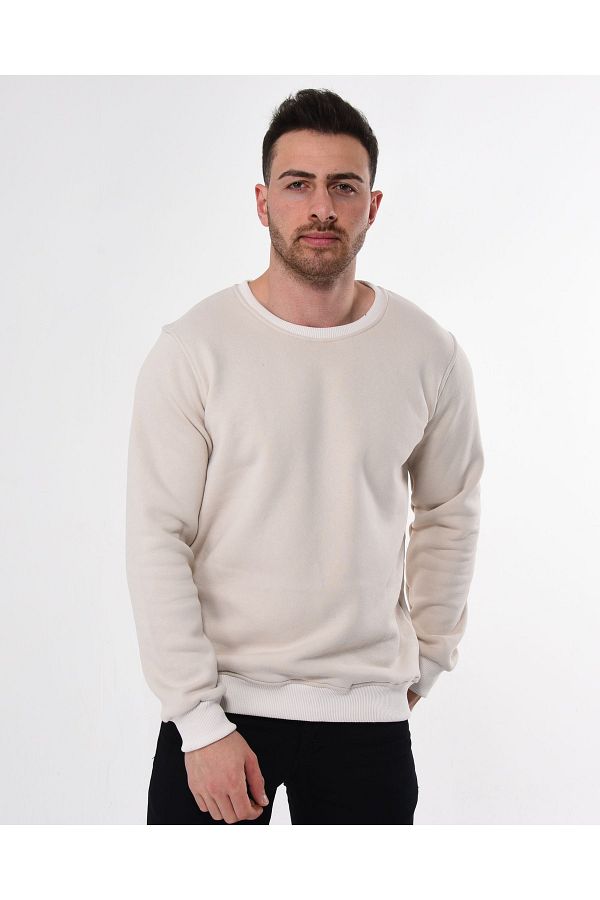 Cotlinn Men s Cream Colored Crew Neck Sweatshirt Trendyol