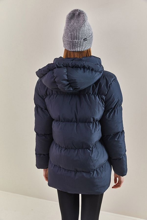 Bianco Lucci Women s Hooded Long Puffer Coat with Lace Trendyol