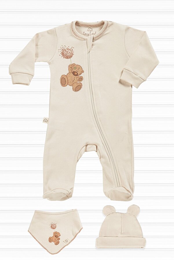 tinylamb Fluffy Bear 3 Parça Yenidoğan Mini Set %100 Organik Pamuk Bebek Hediye Seti