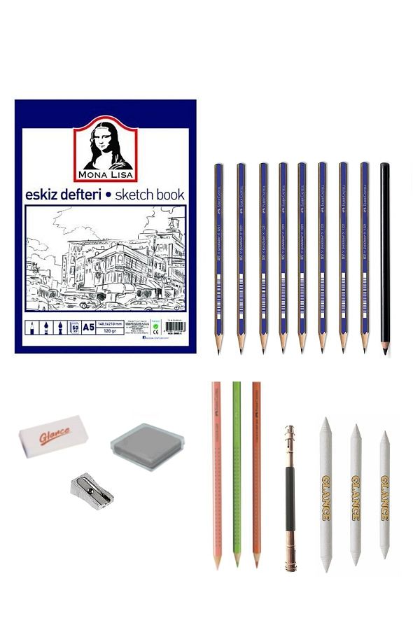 GLANCE-Südor Mona Lisa A5 Sketchbook with 8 Pencils and Drawing Sketch Set Pastel Dispenser 1
