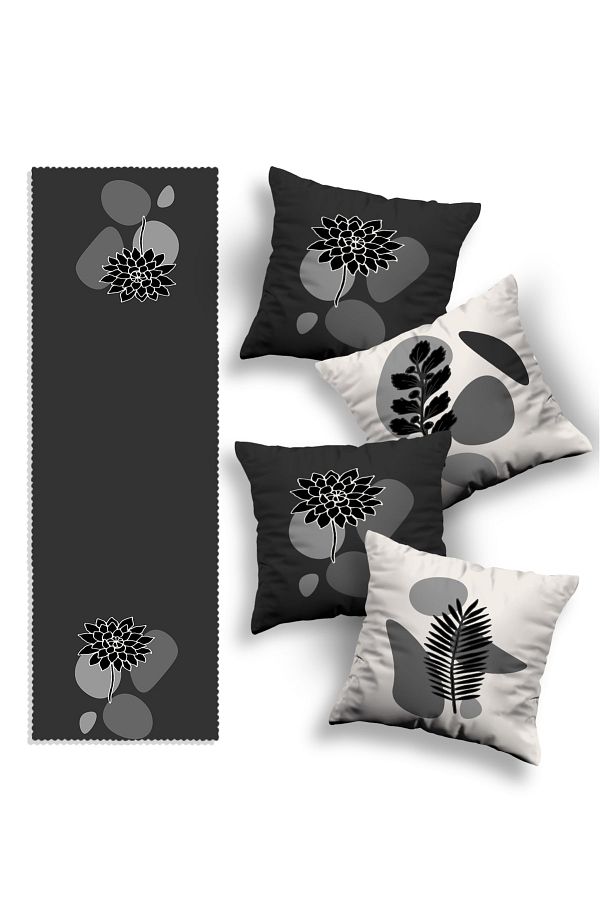 Skhome-Husă de pernă decorativă din 4 piese și alergător cu design special imprimat pe două fețe (KO289-RN389) 1