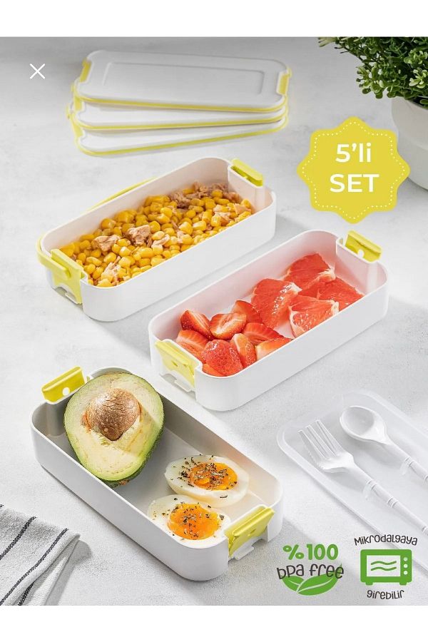 KÜÇÜK EW-3 Layer Portable Food Container – Lunch Box Diet Nutrition Storage Container with Fork and Spoon 1