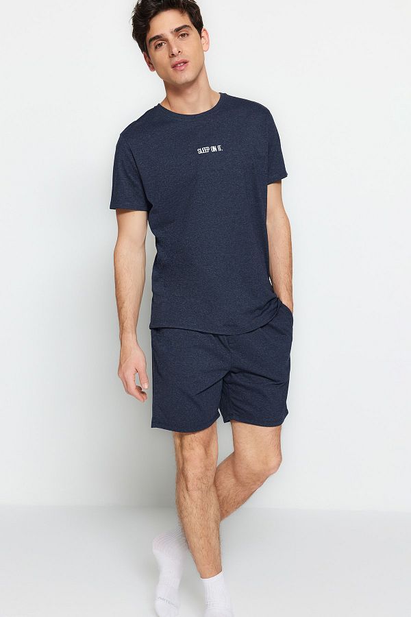 Trendyol Collection-Indigo Regular Fit nyári pizsama szett rövidnadrággal TMNSS23PT00038 1