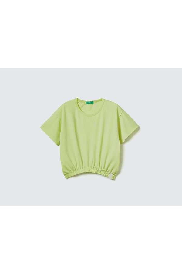 United Colors of Benetton-Koszulka z logo dla dziewczynki w kolorze jasnożółtym 1