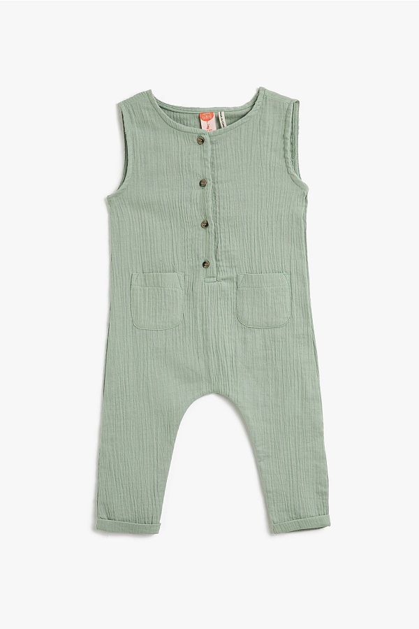 Koton-Baby-Overall aus Musselin-Stoff mit Knöpfen, ärmellos und Taschen, 3smb40069tw 1