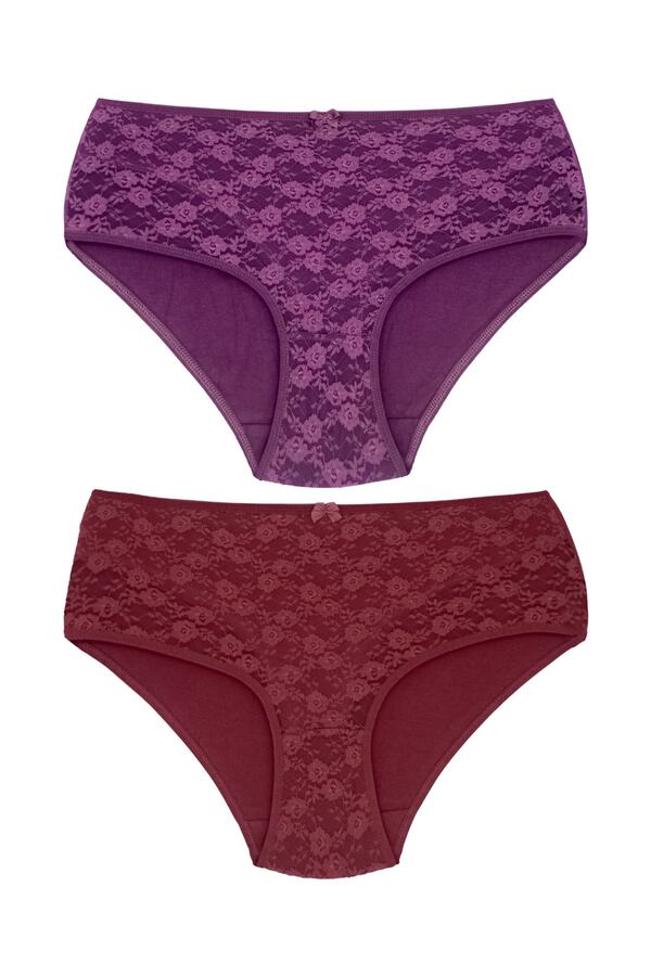 HNX-2-Piece Double Layer Lined Lace Back Cotton Plus Size Women's Panties 1