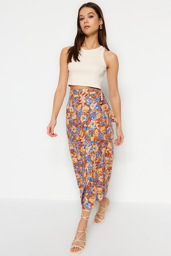 Trendyol Collection-Vícebarevná viskózová tkanina s květinovým vzorem Midi tkaná sukně TWOSS23ET00294 1