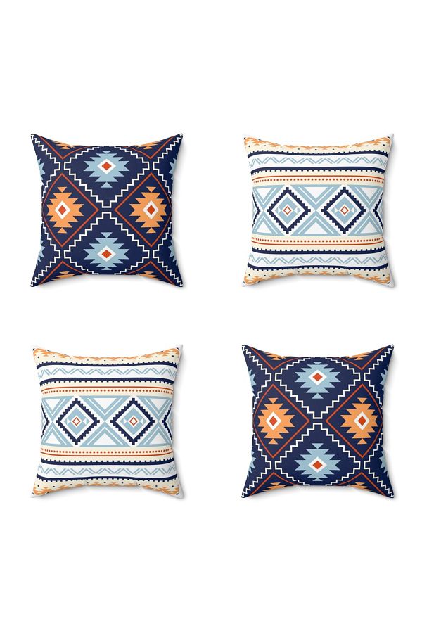 FUS BLUE-Ethnic Scandinavian Patterned Set of 4 Throw Pillow Covers 1