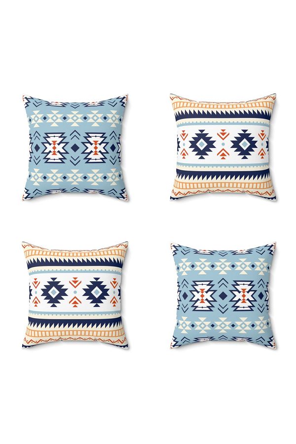 FUS BLUE-Ethnic Patterned Set of 4 Throw Pillow Pillow Case 1