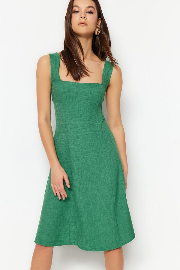Trendyol Collection-Khaki A-Cut Square Collar Mini Woven Dress TWOSS23EL01549 1