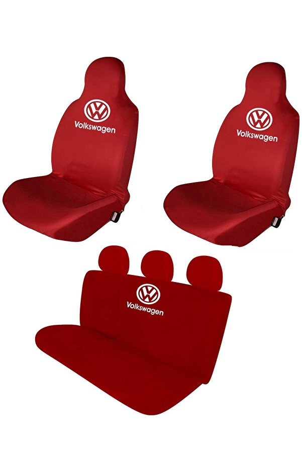 Öziron Volkswagen Polo Oto Koltuk Kılıfı Koruyucu Logo Baskılı Penye Servis Kılıfı Kırmızı