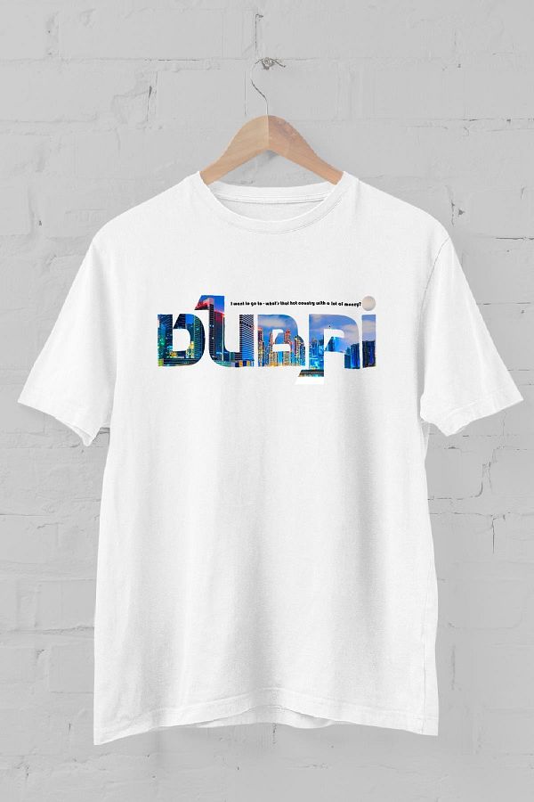 Blah White Dubai Typography Printed Crew Neck Men s T Shirt