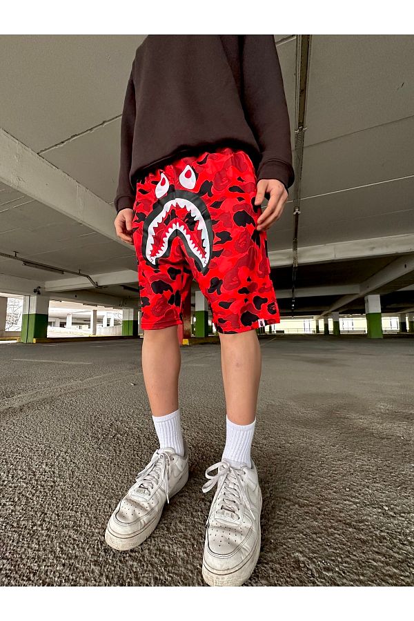 Leox Wear Bape Red Camouflage Shark Unisex Shorts Trendyol