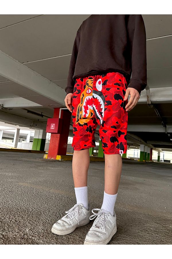 Leox Wear Bape Red Camouflage Tiger Shark Unisex Shorts Trendyol